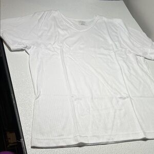 Style Studio Classic White Ribbed Crew Neck Short Sleeve Tee 50% Cotton